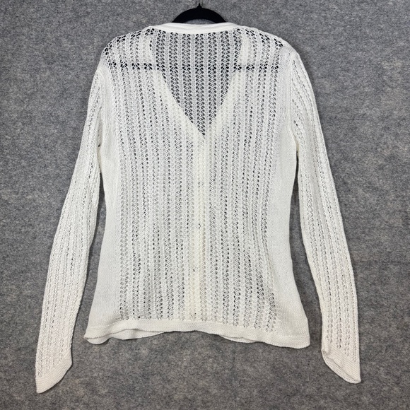Lafayette 148 White Open Knit Cardigan Size XL Lightweight Button Front Sweater - Picture 10 of 15